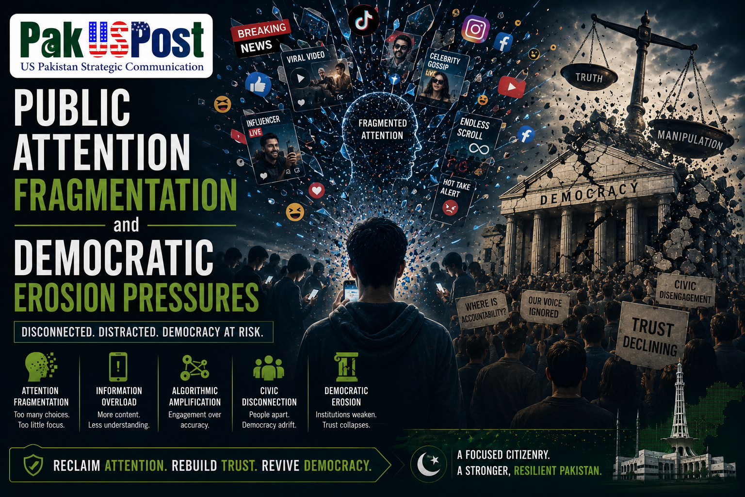 Public Attention Fragmentation and Democratic Erosion Pressures